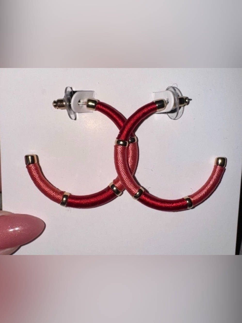 Red & Pink Wrapped Hoop Earrings – NWT - Picture 2 of 3